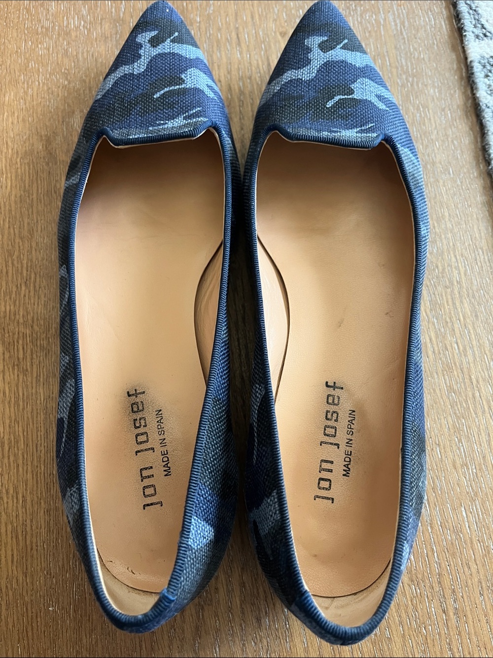 J. Crew Blue Camo Pointed-Toe Flats